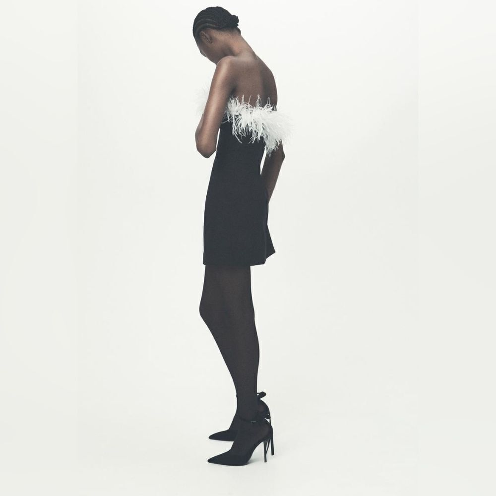 NWT ZARA mini dress with feathers contrast white and black - Picture 11 of 17